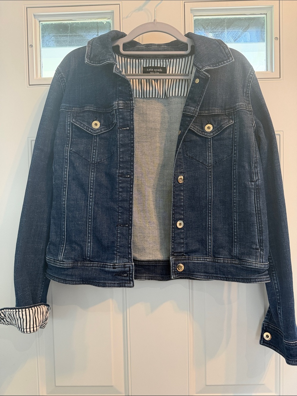 kate spade Dark Indigo Denim Jacket with Striped Lining